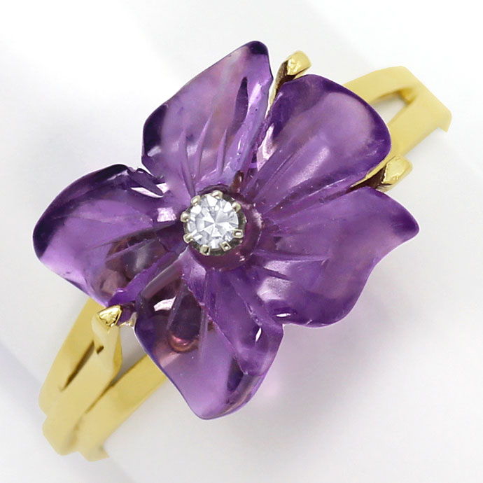 Foto 2 - Wunderschöne Amethyst Blüte mit Diamant in Goldring 14K, R7051
