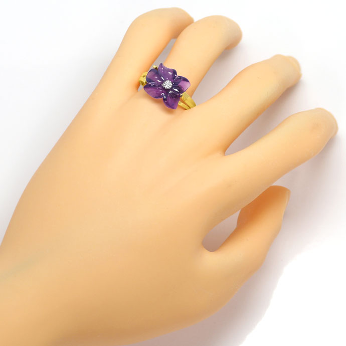 Foto 4 - Wunderschöne Amethyst Blüte mit Diamant in Goldring 14K, R7051