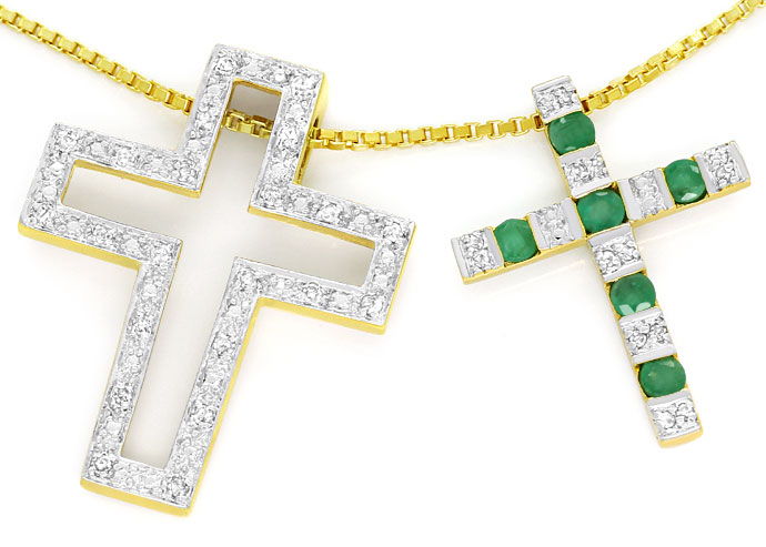 Foto 2 - Kreuzanhänger verwandelbar Diamanten Smaragde mit Kette, R7787
